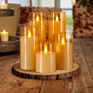 Homemory Realistic Flickering Flameless Candles, Battery Operated Candles Gold,